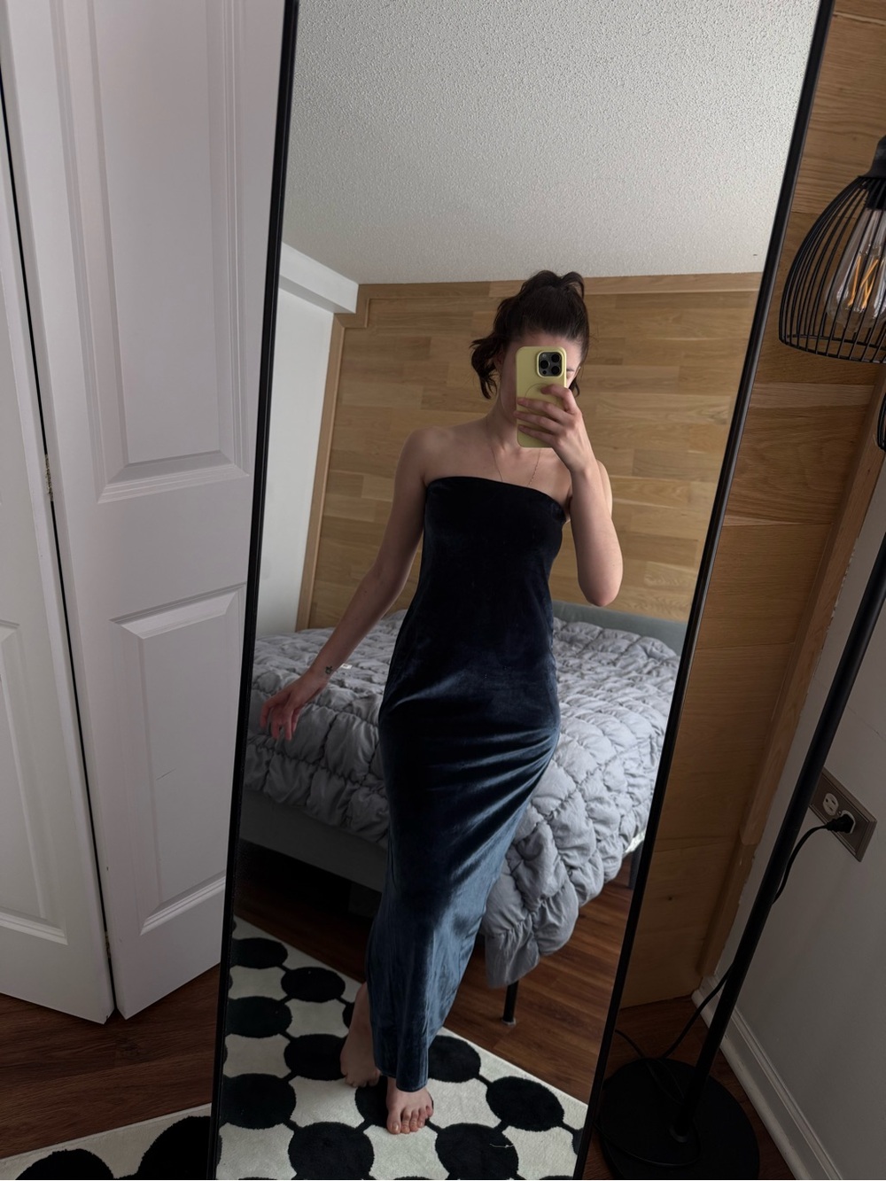 OAK + FORT Strapless Velvet Maxi Dress in Navy